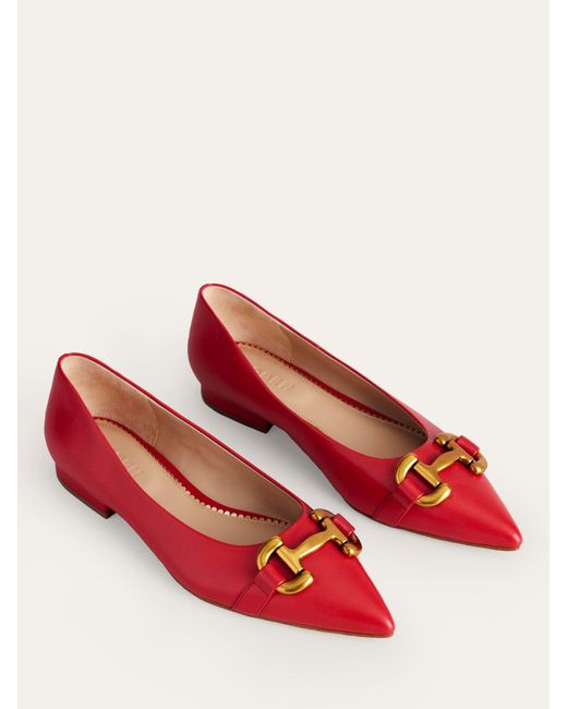 Boden Red Iris Snaffle Trim Leather Ballet Flats