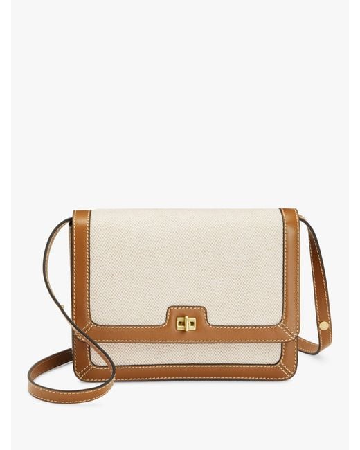 John Lewis Natural Canvas & Leather Flap Over Cross Body Bag