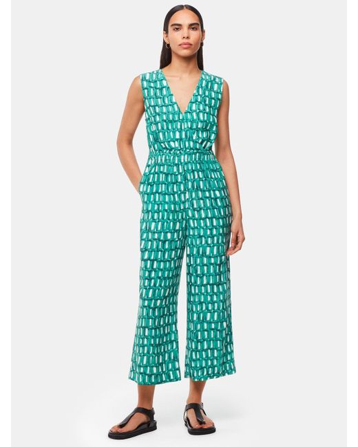 Whistles Green Lorna Smudged Link Print Cropped Jumpsuit