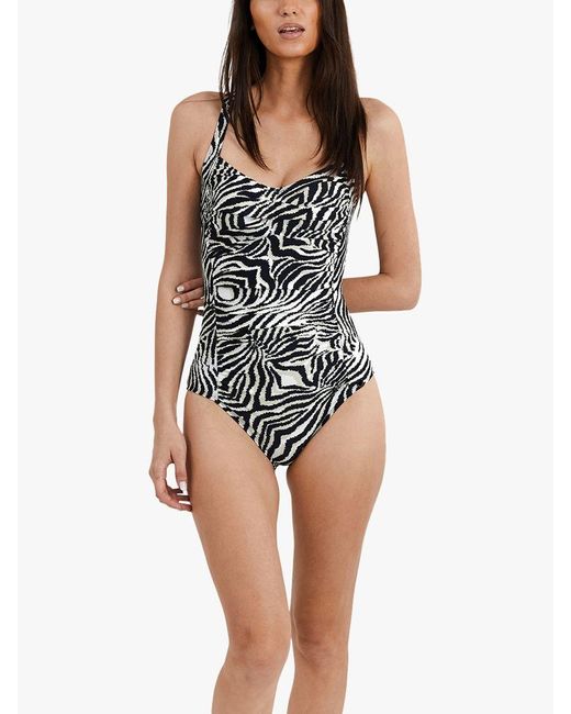 Panos Emporio White Potenza Zebra Print Ruched Shaping Swimsuit