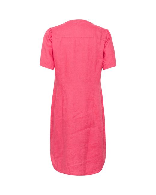 Part Two Pink Aminase Linen Short Sleeve Pocket Dress