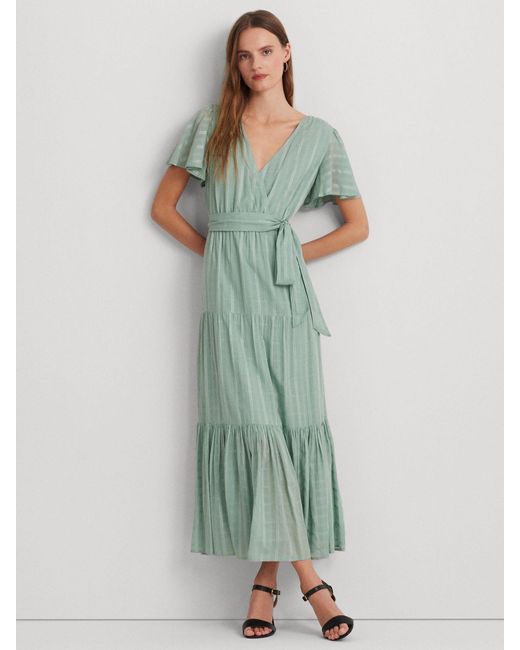 Ralph Lauren Green Shadow-gingham Belted Cotton-blend Dress