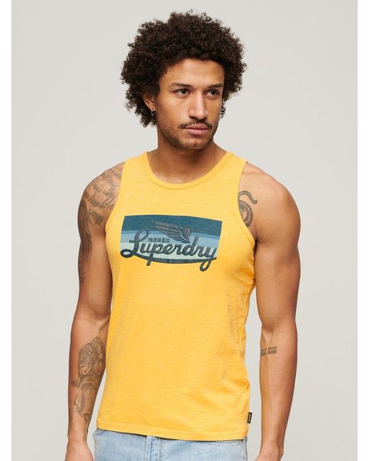Superdry Yellow Cali Striped Logo Vest Top for men