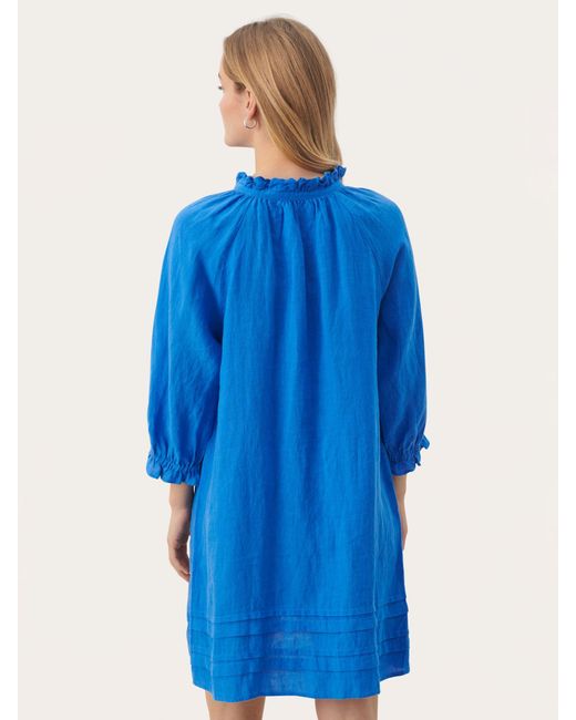 Part Two Blue Aran Linen 3/4 Sleeves Mini Dress