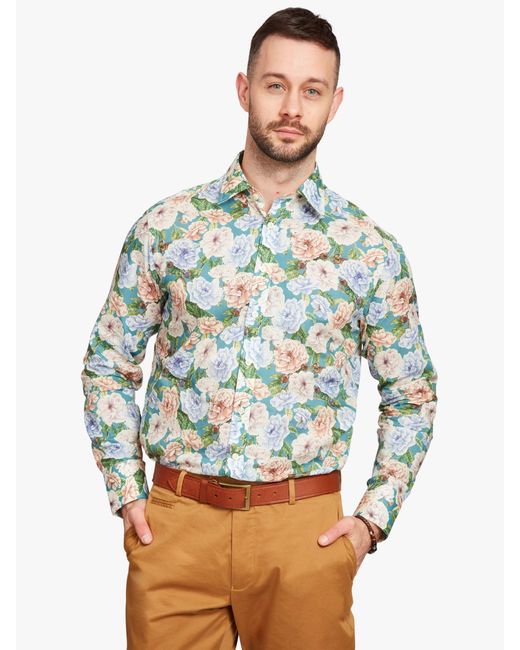 Simon Carter Blue Liberty Fabric English Rose Regular Fit Shirt for men