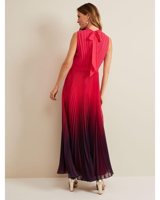 Phase Eight Red Daniella Pleated Ombre Maxi Dress