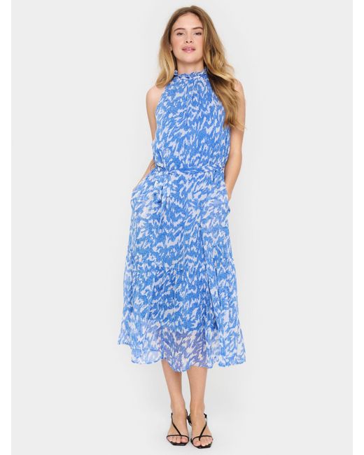 Saint Tropez Blue Elfa Abstract Print Halterneck Midi Dress