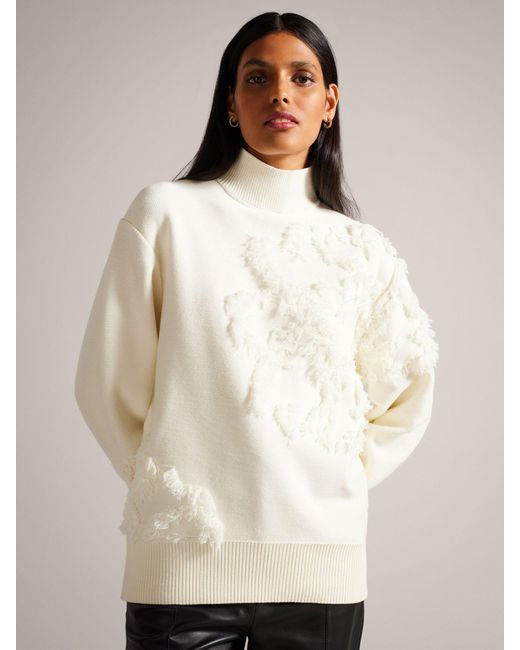 Ted Baker Natural Chalayy Fringed Jacquard Placement Sweater