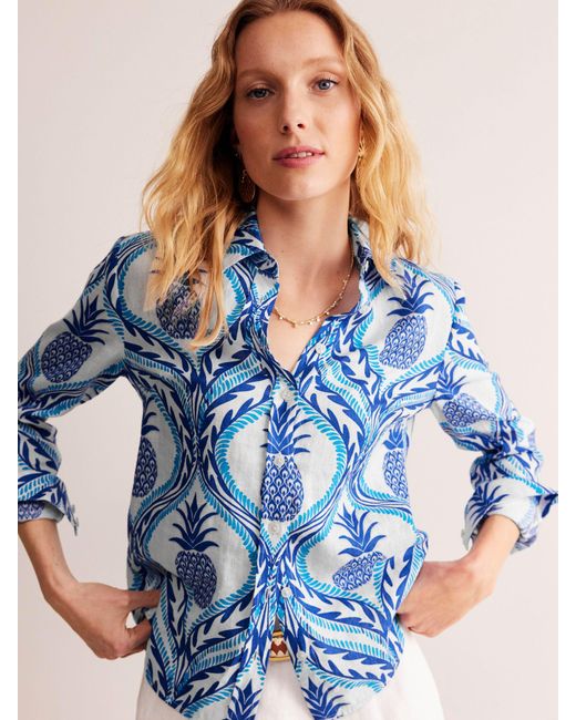 Boden Blue Sienna Pineapple Print Linen Shirt