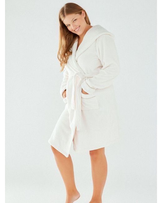 Chelsea Peers Curve Fluffy Hooded Dressing Gown in White Lyst UK
