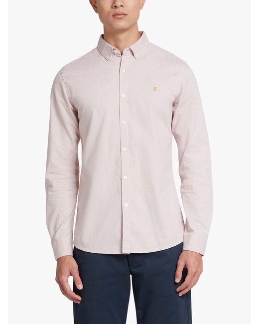 Farah Pink Steen Organic Cotton Long Sleeve Shirt for men