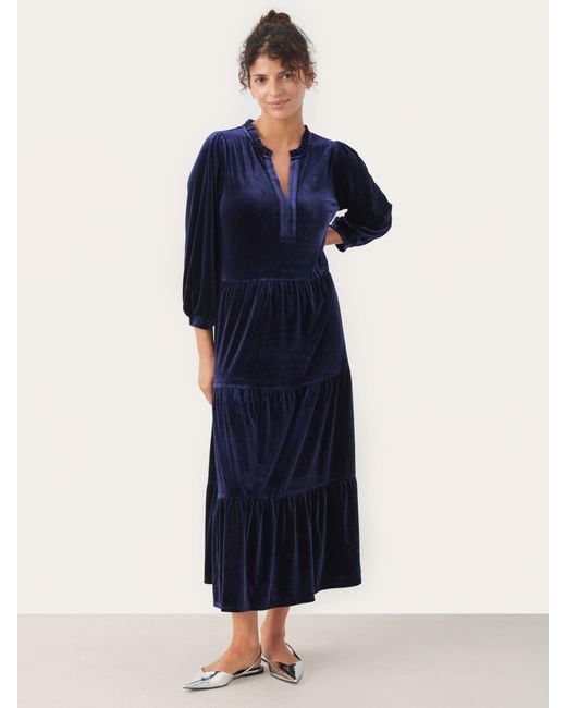 Part Two Blue Viggasa Velvet 3/4 Sleeve Midi Dress