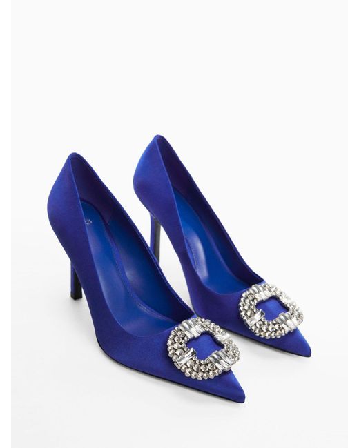 Mango Blue Embellished Brooch Pointed Toe Court Shoes