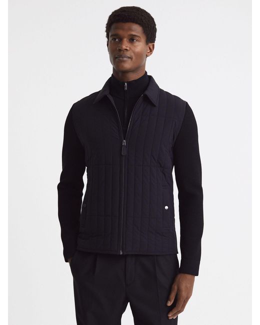 Reiss Blue Tosca Long Sleeve Through Quilted Jacket for men