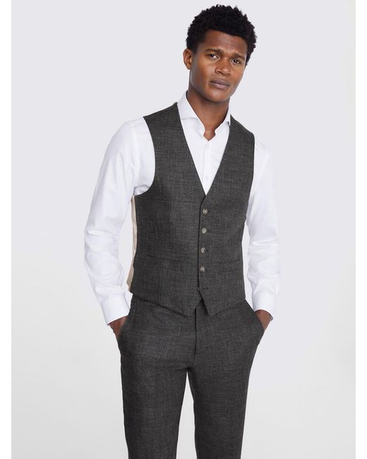 Moss Bros Gray Tailored Fit Linen Waistcoat for men