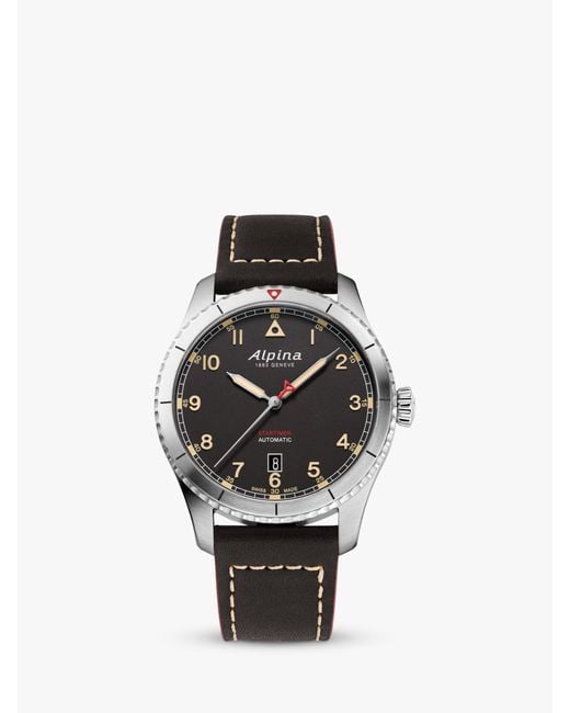 Alpina Black Al-525bbg4s26 Startimer Pilot Automatic Date Leather Strap Watch for men