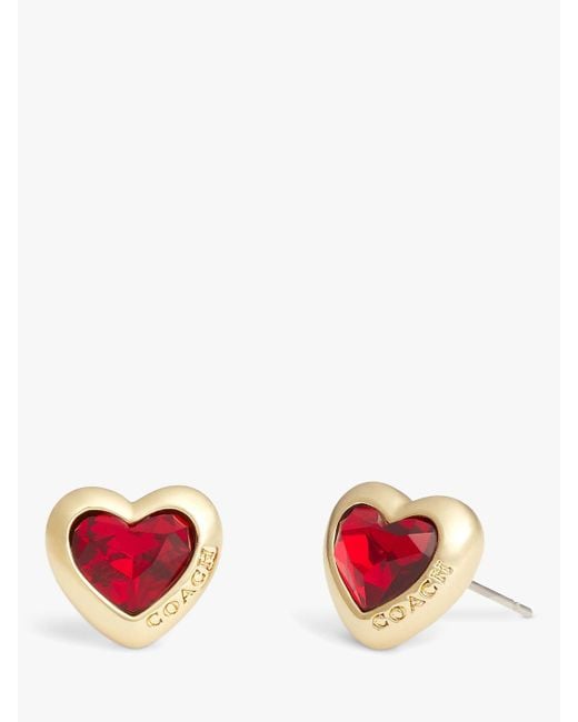 COACH Red Crystal Heart Stud Earrings