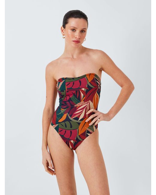 John Lewis Red Coco Leaf Print Swimsuit