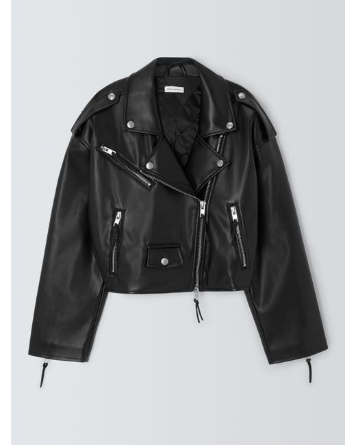 GOOD AMERICAN Black Cropped Faux Leather Moto Jacket