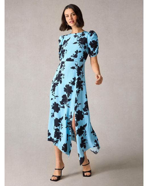 Ro&zo Blue Petite Luna Shadow Floral Print Midi Dress