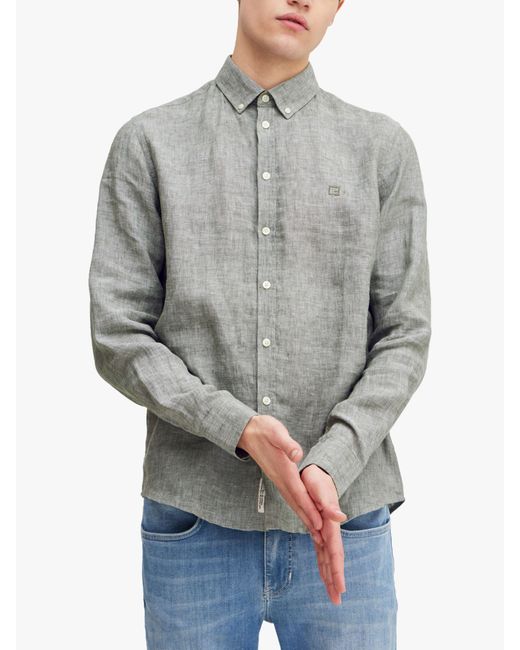 Casual Friday Gray Anton Long Sleeve Linen Shirt for men