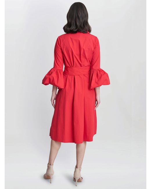 Gina Bacconi Red Melinda Taffeta Midi Shirt Dress
