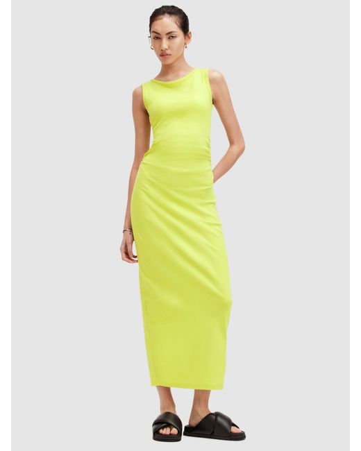 AllSaints Yellow Katarina Sleeveless Organic Cotton Maxi Dress