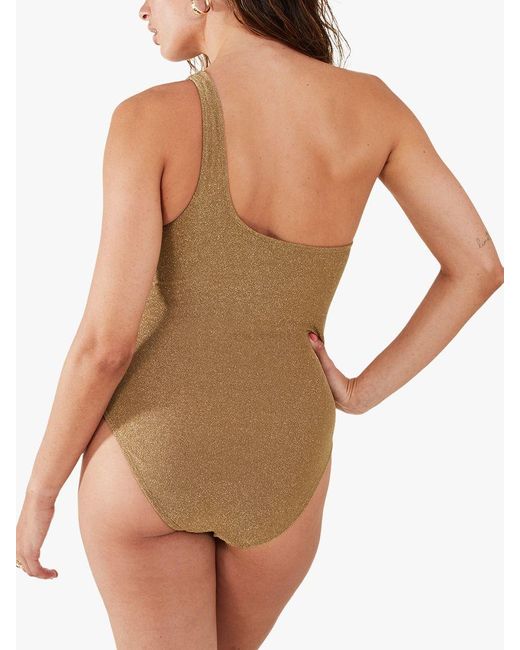 Accessorize Brown One Shoulder Metallic Shimmer Swimsuit