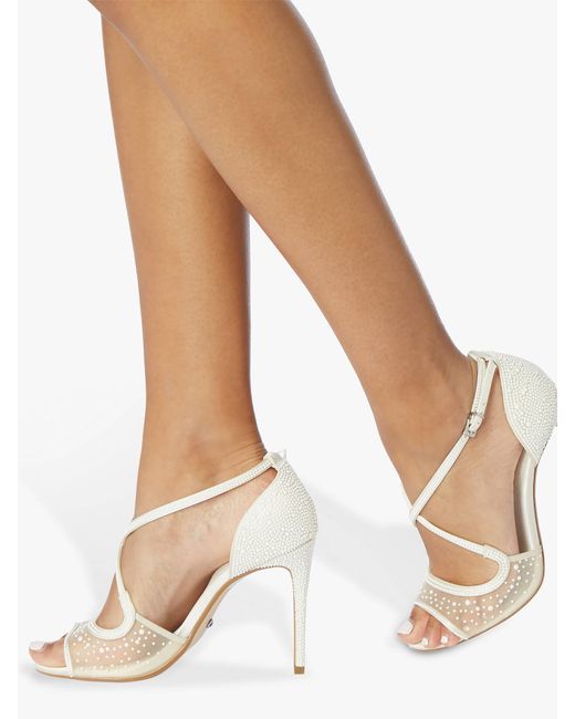 Dune White Bridal Collection Markles Crystal Embellished Cross Strap Sandals
