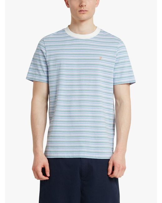 Farah Blue Danny Stripe Regular Fit Organic Cotton T-shirt for men