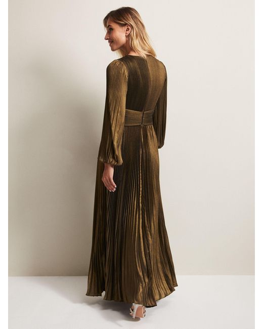 Phase Eight Natural Adrianna Foil Pleated Maxi Dress