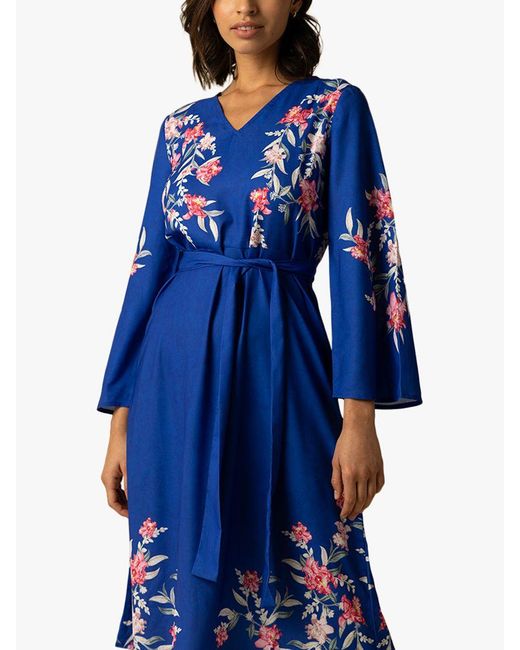 Raishma Blue Riri Floral Long Sleeve Midi Dress