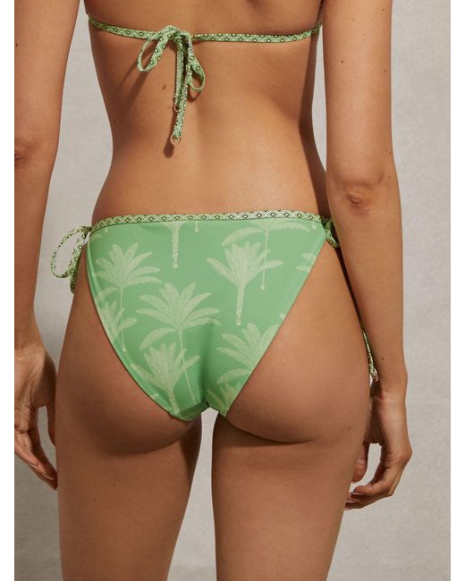 Reiss Green Thia Palm Tree Print Tie Side Bikini Bottoms