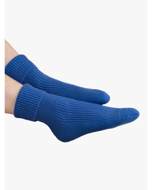 Pure Collection Blue Ribbed Cashmere Blend Socks