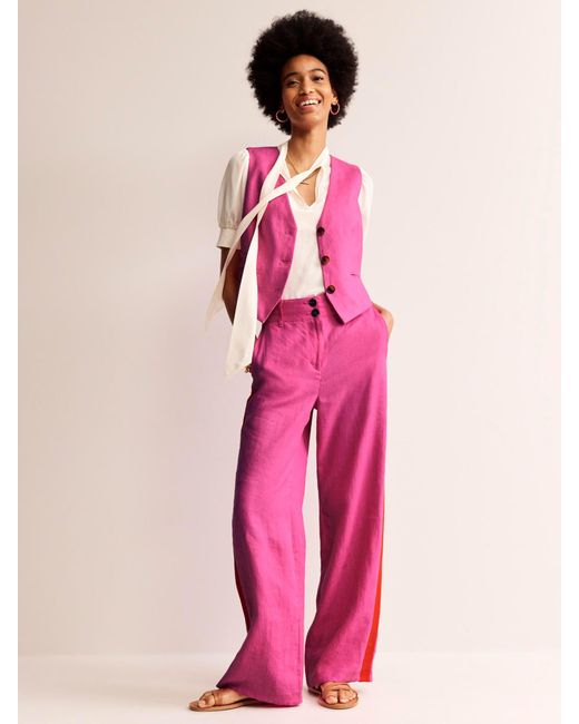 Boden Pink Westbourne Wide Leg Linen Trousers