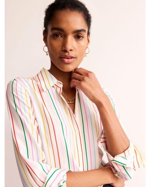 Boden Natural Sienna Multicolour Stripe Silk Shirt