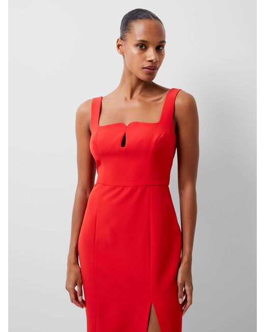 French Connection Red Echo Crepe Bust Detail Midi Dress