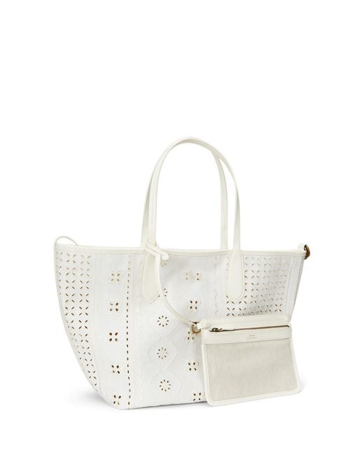Ralph Lauren White Polo Bellport Embroidered Eyelet Tote Bag