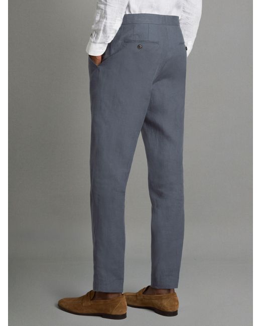 Reiss Gray Kin Linen Slim Fit Mixer Trousers for men