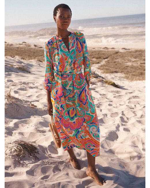 Nrby Multicolor Lianna Abstract Print Silk Midi Dress