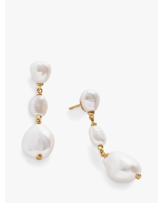 Monica Vinader White Nura Triple Pearl Drop Earrings