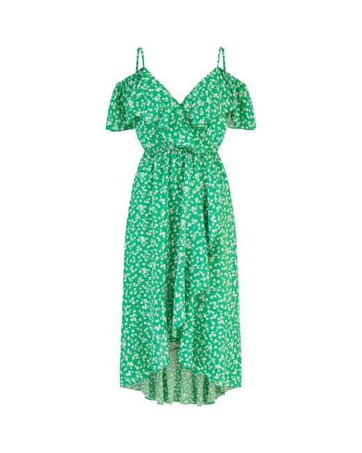 Yumi' Green Mela London Ditsy Bardot Midi Dress