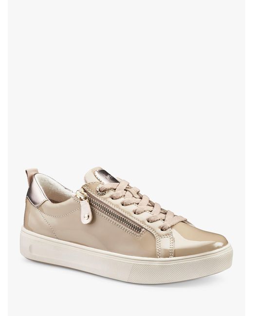 Hotter Natural Cupid Patent Leather Zip And Go Trainers