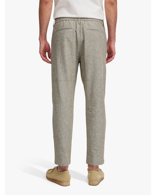 Casual Friday Gray Marc Relaxed Fit Pleated Linen Trousers for men