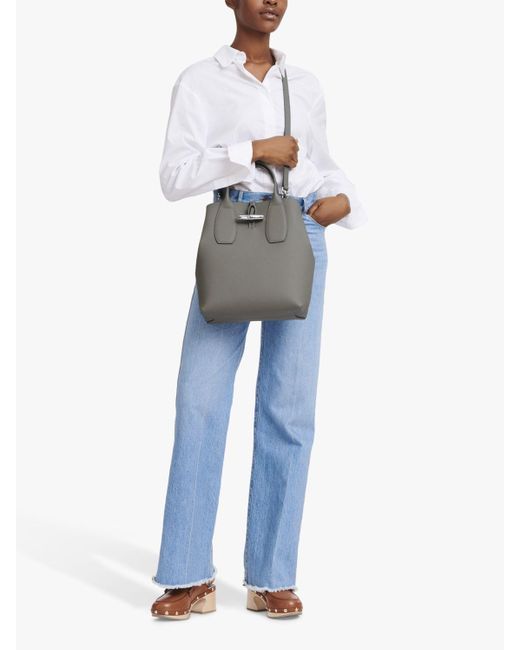 Longchamp Gray Roseau Medium Crossbody Bag
