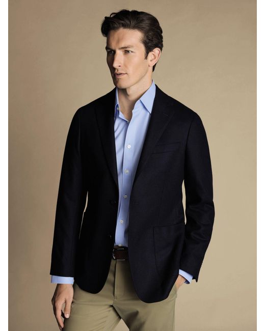 Charles Tyrwhitt Blue Twill Wool Unstructured Slim Fit Jacket for men