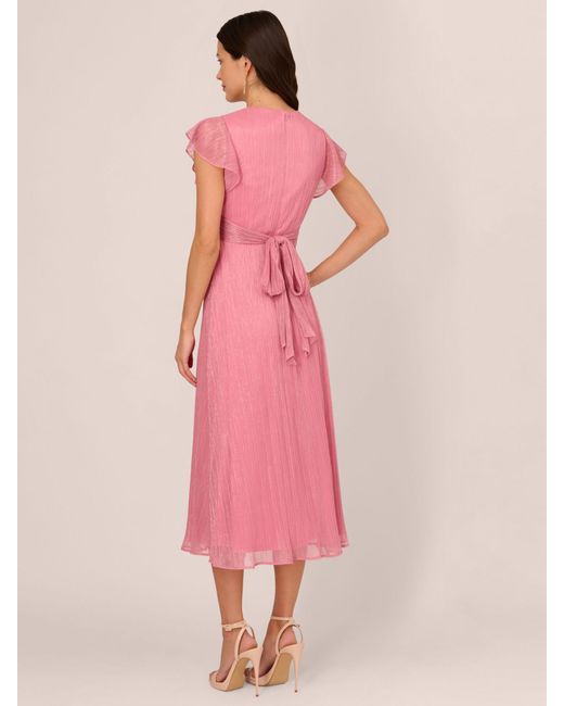 Adrianna Papell Pink Midi Crinkle Mesh Dress