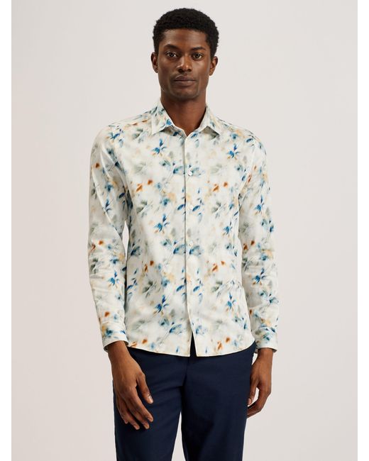 Ted Baker Natural Loire Long Sleeve Photographic Floral Shirt for men