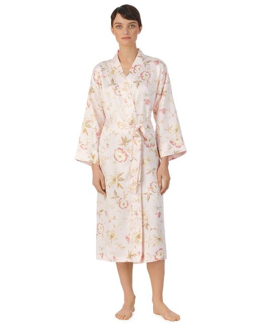 Ralph Lauren Pink Lauren Floral Satin Kimono Robe