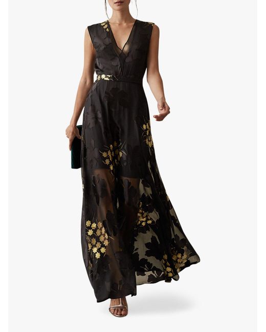 Reiss Black Kaira - Floral Burnout Maxi Dress